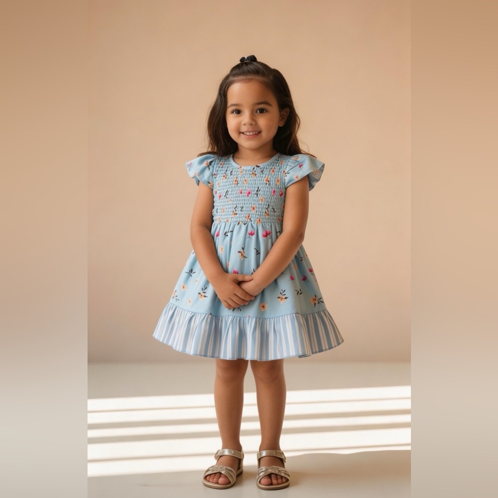 Pete + Lucy Adorable Blue Floral Kids Dress